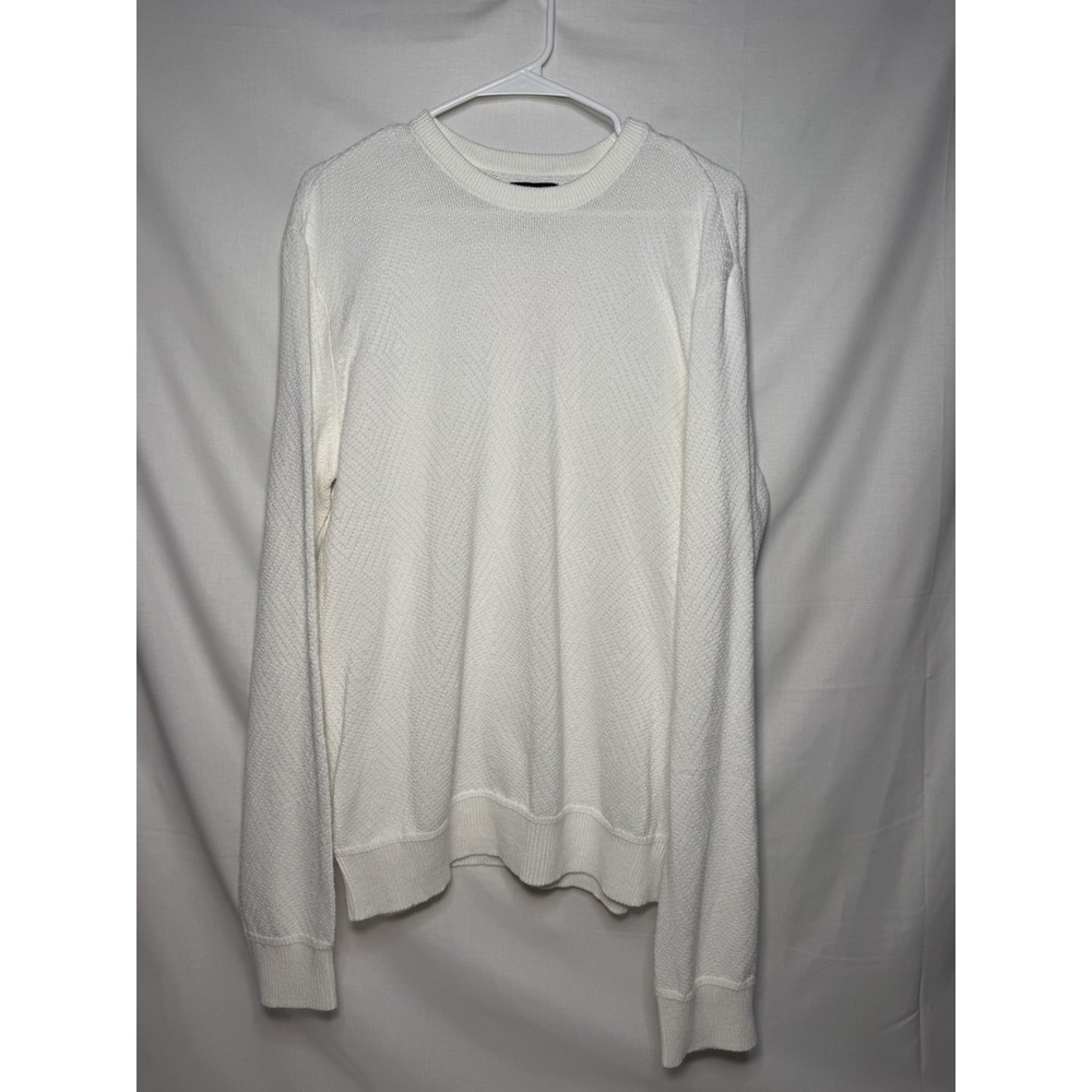 Ben Sherman Mens XL Ivory Textured Knit Crewneck Sweater Cotton Blend Pullover